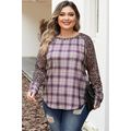 Chestnut Plus Size Leopard Raglan Sleeve Plaid Top