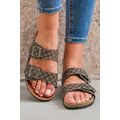 Coffee Geometric Print Cut Out Buckle PU Leathe...