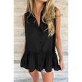 Black Sleeveless Buttoned Front Ruffle Hem Tuni...