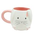 White Rabbit Mug with Pink Handle Ceramic 9.5 C...