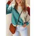 Multicolor Colorblock Ribbed Trim Round Neck Sw...