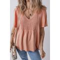 Fushia Smocked Front V Neck Pleated Babydoll Sh...