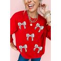 Red Sequined Baseball Bow Graphic Plus Size Swe...