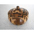 Beautiful Inlaid Wooden Treen Lidded Pot / Box