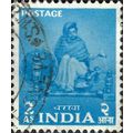 INDIA, Woman Spinning, blue 1955, 2anna