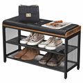 Black Metal Entryway Shoe Rack Storage Bench wi...