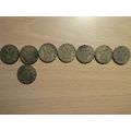 8 George VI Brass Threepence Coins. 1937, 1940 ...
