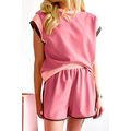 Peach Blossom Contrast Trim Cap Sleeve Tee Shor...