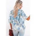 Sky Blue Paisley Print Wide Sleeves Loose Blouse
