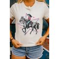 White Star Cowgirl Graphic Round Neck T Shirt
