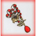 Bright Red Crystal Floral Bronze Brooch Jumper ...