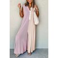 Parchment Color Block Corded Knit Buttoned Supe...