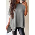 Gray Short Sleeve Side Slit Oversized Sweater