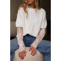Beige Lace Sleeve Patchwork Faux Two-piece Fuzz...