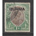 BURMA 1937 KG5 SG13 1 RUPEE BROWN & GREEN USED