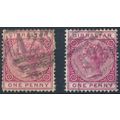 QV: 1d - Gibraltar 1886 & 1898 - F H - SG 9 & 40