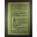 1903 Baker's Breakfast Cocoa Ad - It's All Pure...