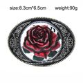 New Red & Silver Tone Rose Design Belt Buckle