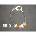Black leather bracelet single core silver beads...