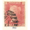 1d PENNY RED QV GB PLATE NUMBERS USED PL No 85
