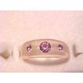 Pink Crystal Solitaire Ring Triple Inset Crysta...