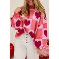 Pink Plus Size Love Heart Block Mock Neck Lante...