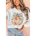 Beige Polka Dot Bow Knot Pumpkin Print Thanksgi...