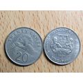 Singapore 1989 20 Cents Coin
