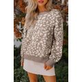 Gray Leopard Spots Pattern Ribbed Trim Drop Sho...