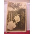 LADY WITH 2 DOGS IN THE GARDEN antique portrait...