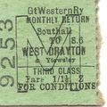 G.W.R. Edmondson Ticket - Southall to West Dray...