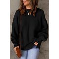 Black Solid Color Puffy Sleeve Pocketed Sweater
