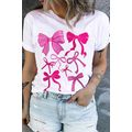 White Diverse Bowknot Printed Crew Neck Plus Si...