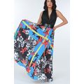 Women's Pleated Print Maxi Skirt With Leather W...