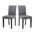 Set of 2 - Grey Fabric Dining Chairs with Black...