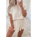 Beige 2pcs Cropped Tee and Ruffle High Waist Sk...