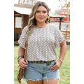Khaki Plus Size Geometric Print Ruffled Sleeve ...