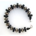 Bracelet black glass + india metal bead 8.75 in...