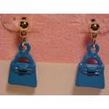 Purse Earrings Purse Charm Aqua Blue Earrings G...