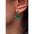 Mist Green Clover Diamond Studded Dangle Earrings