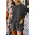 Carbon Grey Ribbed Textured Knit Loose Fit Tee ...