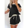 Black Colorblock Edge Drop Shoulder T Shirt and...