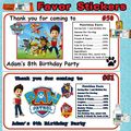 Paw Patrol Birthday Favor Bag/Box Stickers/Labe...