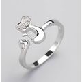 Crystal Cute Cat Adjustable Open Ring Ladies Gi...