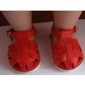 Red Woven Strap Shoes with buckle closure, Fits...