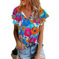 Multicolor Floral Print Drawstring V Neck Short...
