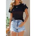 Black Plain Tiered Ruffled Short Sleeve T Shirt