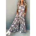 Sky Blue Floral Sleeveless Buttoned Pocketed Wi...