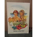boy and girl on beach, lovely time used postcar...