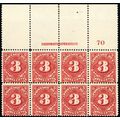 J40, Mint NH 3¢ TOP Plate Block of Eight Stamps...